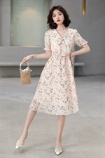 碎花短袖连衣裙女夏季2026年新款法式气质雪纺显瘦妈妈高级感裙子，女装连衣裙，韩蔻秀