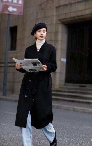 现货双排扣羊绒大衣，女装，是爱 SHI AN