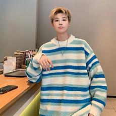 美式潮牌圆领套头毛衣男秋冬款慵懒风宽松百搭撞色针织衫-控88，男装针织衫/毛衣，星座310A-3