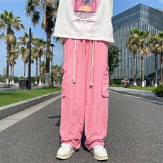 裤子男夏季设计感小众拼色宽松直筒运动裤潮牌潮流休闲裤，男装休闲裤，星座716-4
