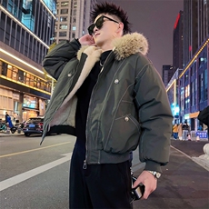 AY137/P135控175秋季社会小伙重磅加绒加厚明线修身棉服男军绿首，男装棉衣，星座305B-1