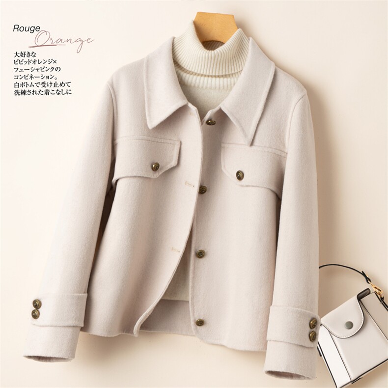单排扣娃娃领2025年秋冬季新款女士羊毛双面呢大衣，女装双面呢大衣，优远毛呢大衣