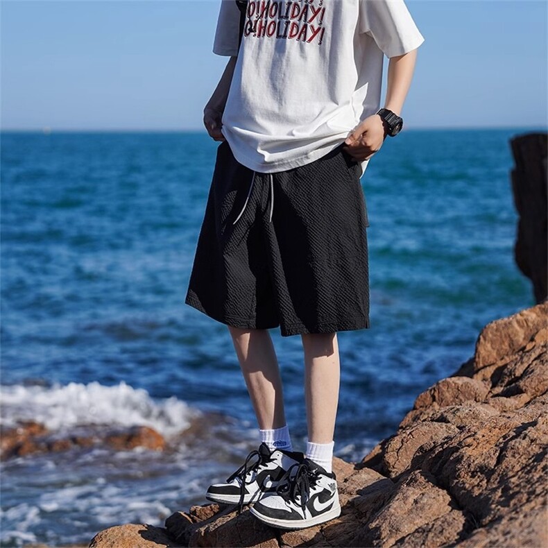 网络图E161、P16原版泡泡格五分短裤紫色黑色M-3XL,男装牛仔裤,星座506A