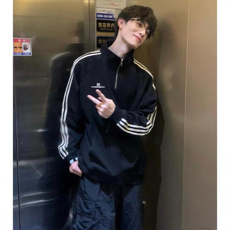 W9650-P48网图现货美式复古华棉复合半拉链立领刺绣卫衣,男装卫衣,星座1608-2
