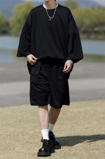 8XL-M高级感纹理短袖套装男夏季慵懒风T恤短裤两件套TZ108P78，男装T恤，电商D206-1