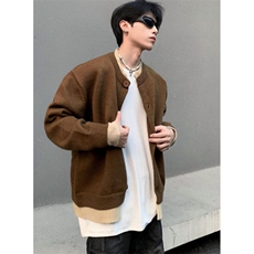 假两件针织衫毛衣男开衫外套复古拼色潮牌宽松慵懒风MYM189，男装针织衫/毛衣，星座1116A（原606A-3）