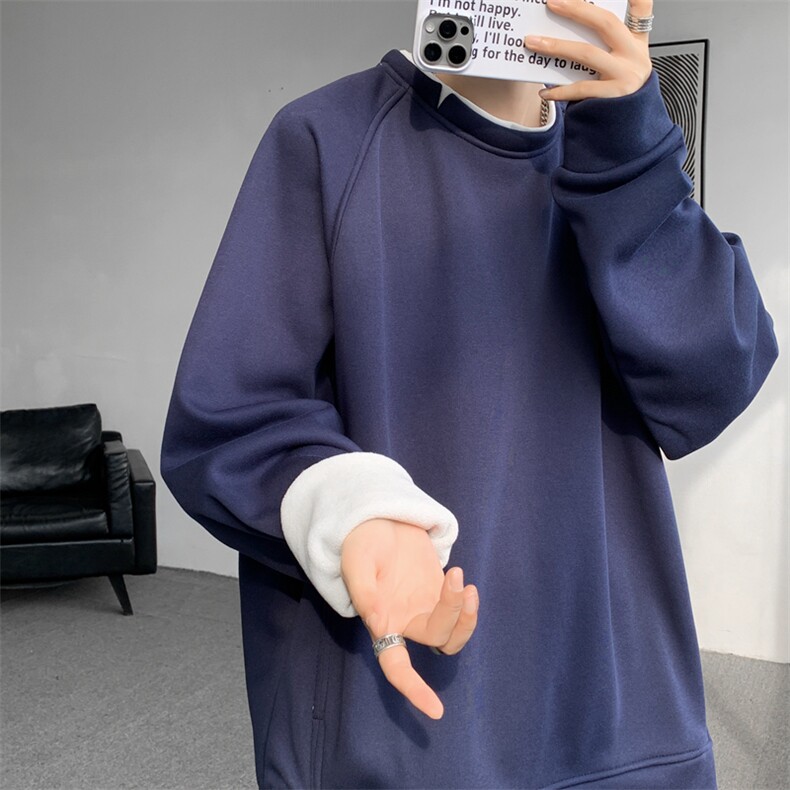 8XL-M加绒假两件卫衣加肥加大码美式复古圆领上衣WY5103P55加绒65,男装卫衣,电商B238