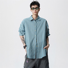 潮流格子长袖衬衫男宽松衬衣CS17P4569，男装衬衫，电商A073