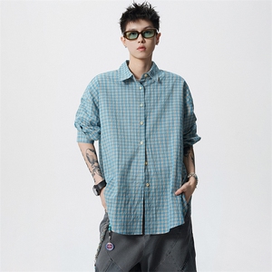 潮流格子长袖衬衫男宽松衬衣CS17P4569图片
