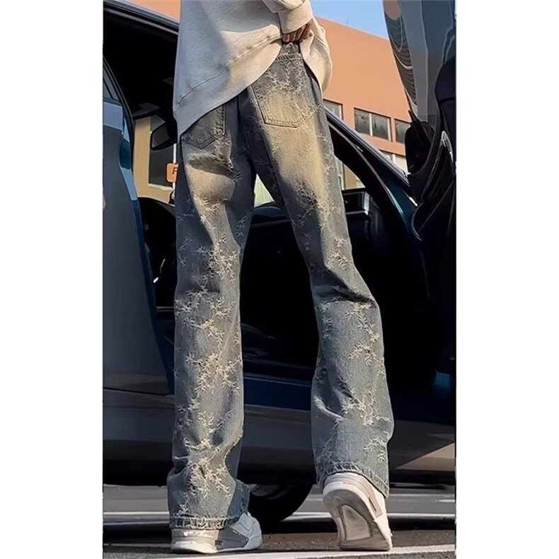N699-P40cleanfit复古蓝提花牛仔裤男美式高街vibe裤子,男装牛仔裤,电商B323A