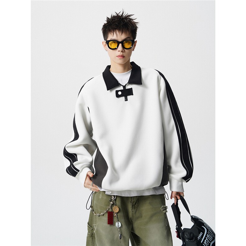 可二开半拉链拼接设计卫衣M-5XL大码POLO衫翻领T恤WY78116P65控98，男装T恤，星座227-7