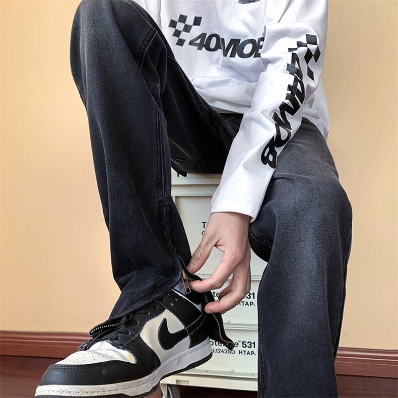 货足秋冬高街vibe修身长裤黄泥染拉链牛仔裤男K823-P55,男装牛仔裤,星座205