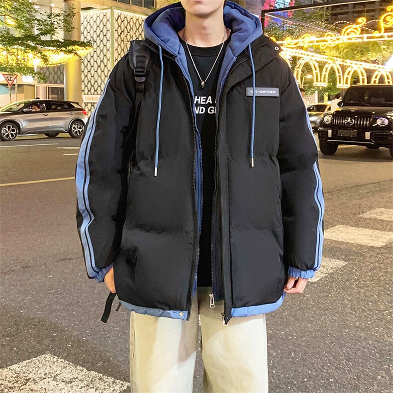 棉服男冬季新款港风宽松假两件连帽棉衣MF8587-特P78,男装棉衣,星座214-3