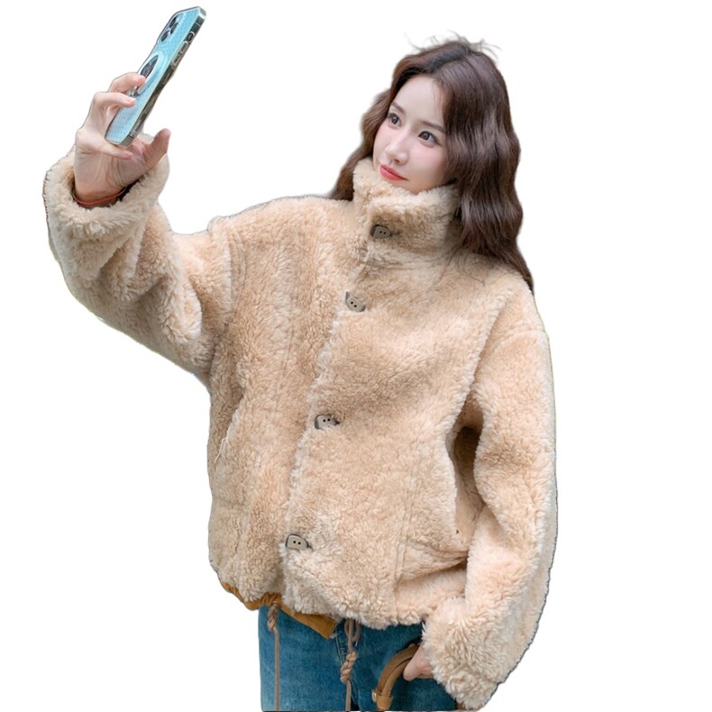 两面穿皮毛一体短外套女冬季2025新款韩系复古保暖加厚高级感棉袄，女装羊绒大衣，2D034