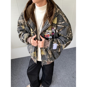 加绒牛仔棉服男冬季棉衣外套羊羔绒加厚毛领保暖外套MY1305-P158图片