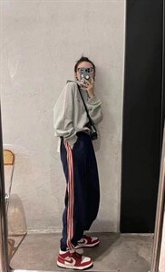 条子卫裤，女装休闲裤，女人阁