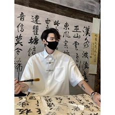 风提花短袖衬衫男夏季冰丝大码宽松新中式高级感休闲半袖衬衣潮，男装T恤，星座506A