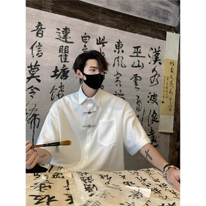 风提花短袖衬衫男夏季冰丝大码宽松新中式高级感休闲半袖衬衣潮图片