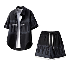 1冰丝字母印花设计M-5XL大码短袖衬衫套装TZ77856P58控98立体白底，男装T恤，星座226-2