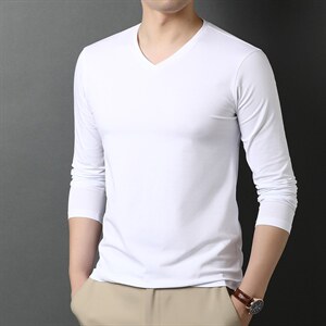 G5502男士长袖T恤2023秋季新款简约商务休闲棉纯色修身体恤P34图片