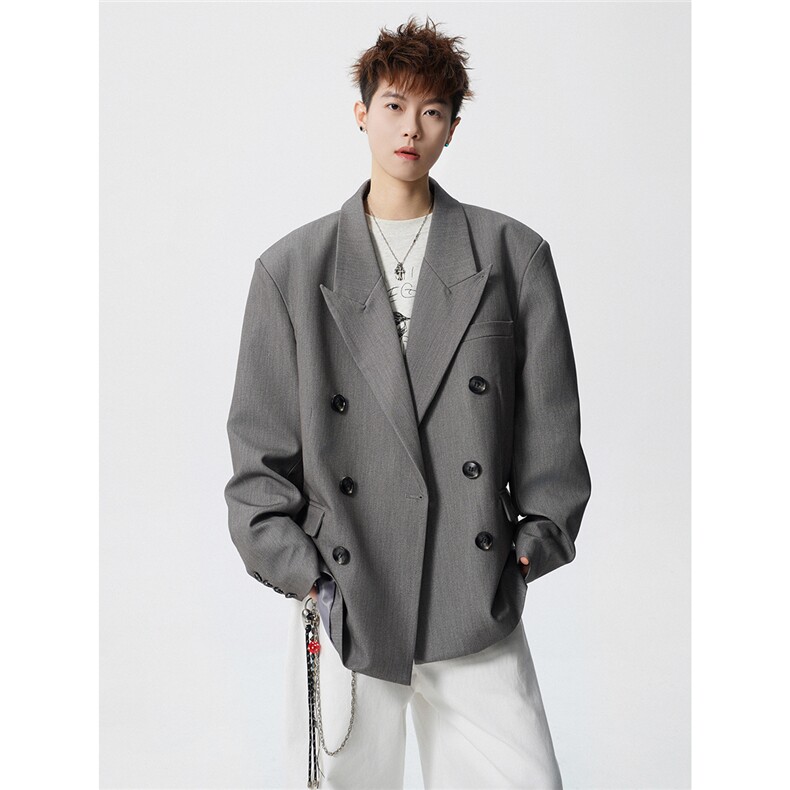 双排扣大码M-5XL西服男成分96%聚酯纤维4%氨纶XF78127P85控128，男装西服，星座227-7