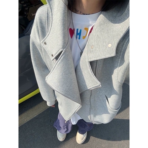 抖音得物品质 26春装美式重磅结构斜拉链高领连帽卫衣开衫外套W61图片