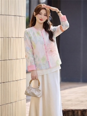 主推现货重工艺新款新中式春提花上衣设计感时尚半裙减龄两件套，女装套装/套裙，韩美纤衣