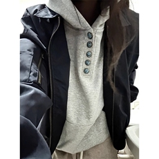 Sellscream绿松石纽扣美式覆古连帽口袋百搭宽松套头重磅卫衣YW05，男装卫衣，星座601-1