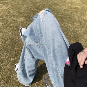 牛仔裤男秋季潮大码休闲裤子高街N9019P40图片