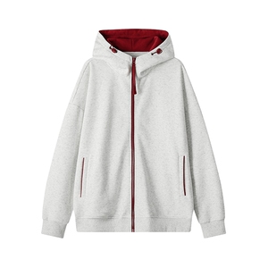 380g重磅保暖银狐绒华棉撞色连帽开衫卫衣外套男W24562J加绒特P45图片