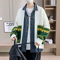 【抖音得物】2025年秋季时尚毛衣针织开衫翻领假两件长袖，男装针织衫/毛衣，电商A113