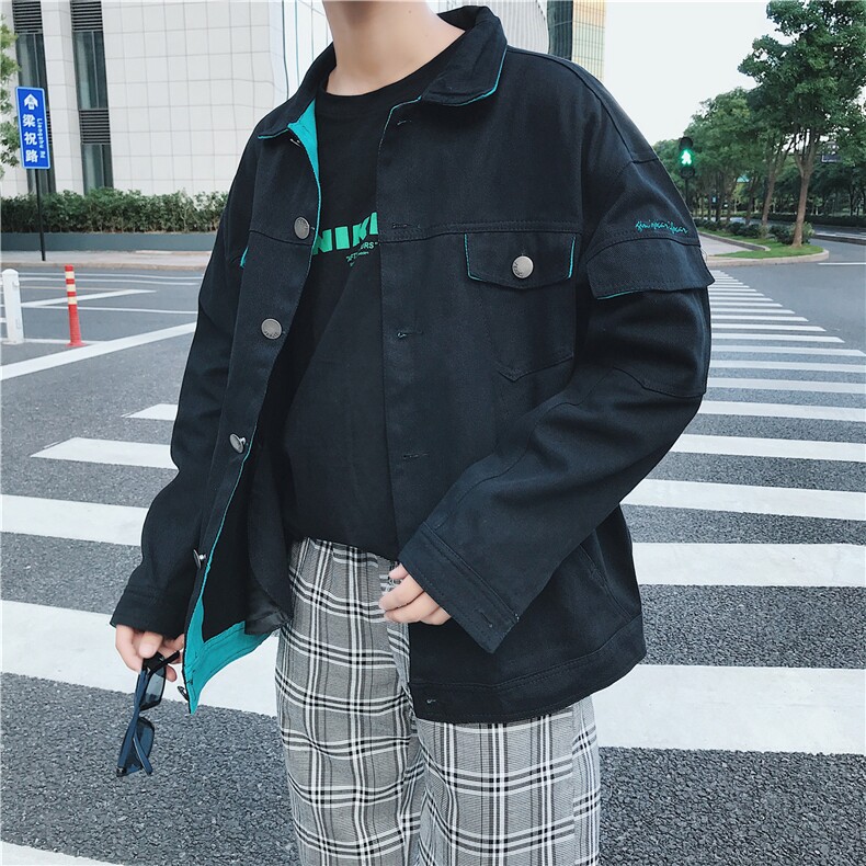 JK959/P75秋装新款美式撞色男水洗工装夹克日系男青少年大码外套图片