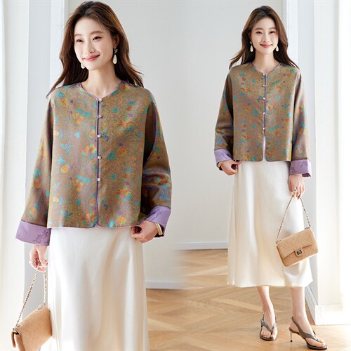 在仓~2026年春季提花玉葫芦双面穿外套落肩袖纽扣抗皱宽松上衣，女装短外套，新依时派