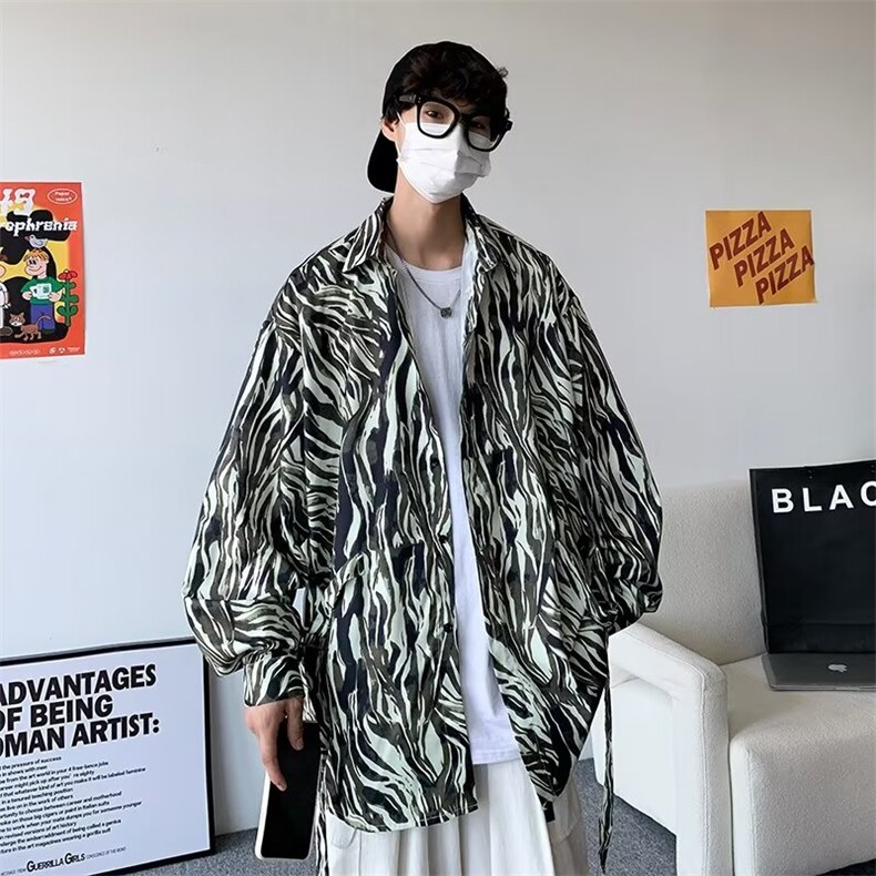 2023港风文艺撞色长袖衬衫男春秋宽松潮流衬衣,男装衬衫,星座716-4
