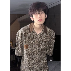 复古豹纹短袖衬衫男女ins夏季高街小众设计显瘦衬衣CD11，男装衬衫，星座1116A（原606A-3）