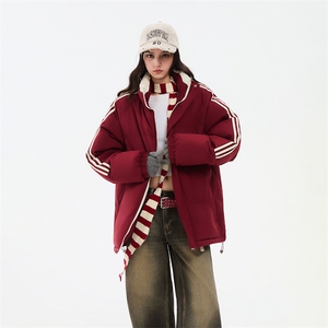 ！冬季条纹五防立领加绒加厚棉衣情侣撞色棉服外套MY7777-P68图片