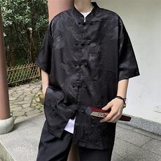 新中式盘扣风唐装短袖衬衫男潮牌夏季宽松休闲衬衣C04521-P40，男装衬衫，星座308B-1