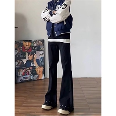 复古铆钉微喇牛仔裤男女小众设计感休闲显瘦直筒长裤LB1733-P45，男装牛仔裤，星座1008