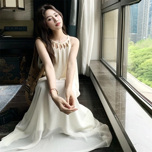 【新款】夏季米白色网纱挂脖连衣裙2C158-8670-P115-K168图片