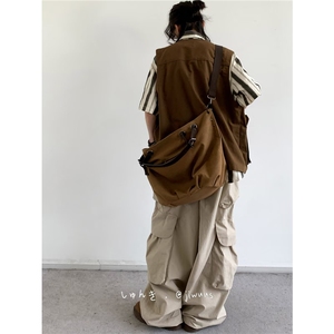 J54-P40 休日系慵懒垂感工装马甲男宽松休闲无袖背心情侣同款外套图片