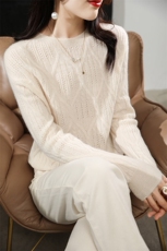 一线成衣菱形镂空2024年秋季纯色简约羊毛针织衫，女装羊毛衫，鲁菏羊绒
