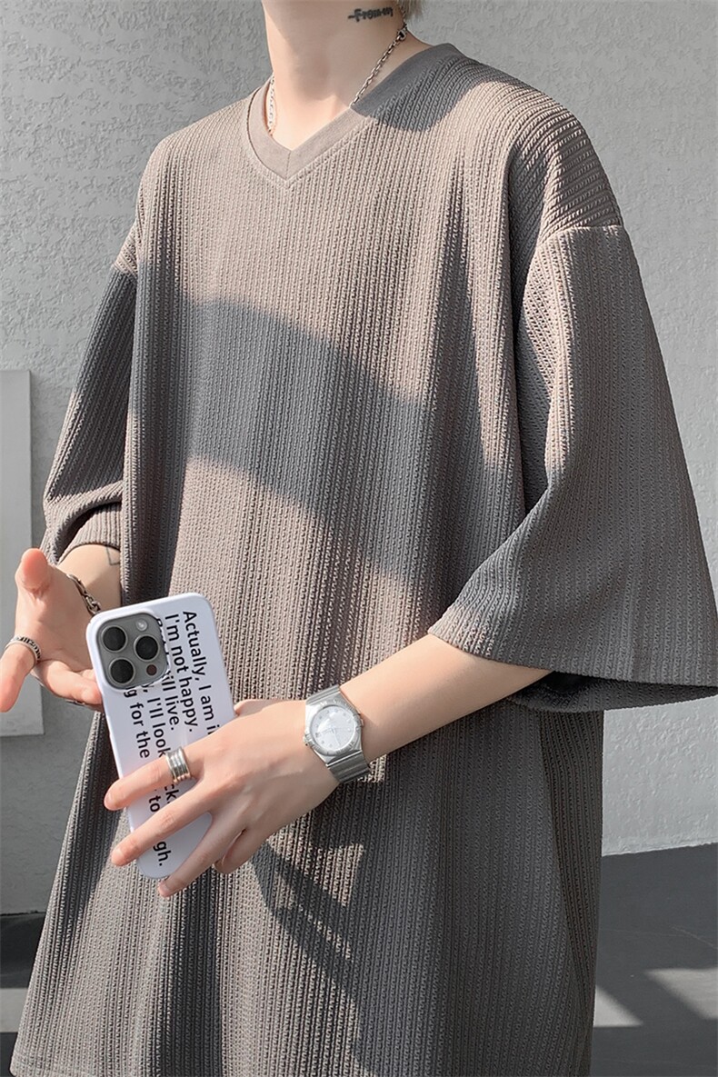 8XL-M短袖肌理感冰丝凉感T恤特大码鸡心领半袖纯色体恤DX1216/P28,男装T恤,电商B238