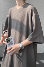 8XL-M短袖肌理感冰丝凉感T恤特大码鸡心领半袖纯色体恤DX1216/P28，男装T恤，电商B238