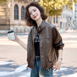 皮衣女短款2025春秋新款时尚休闲百搭真皮皮衣外套立领夹克上衣女图片