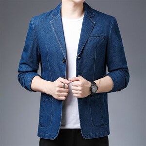 男士牛仔西服秋冬新款修身韩版小西装男外套百搭上衣图片