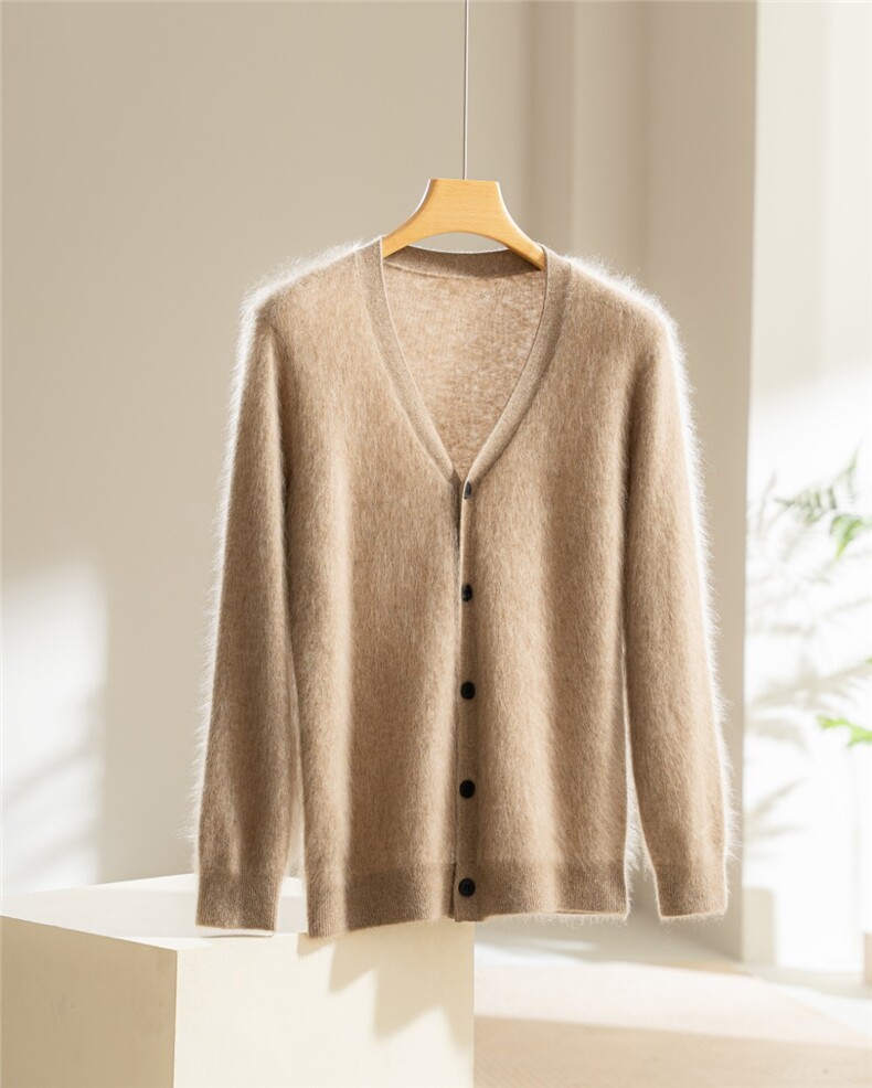 2025时尚百搭软糯保暖V领开衫，女装针织衫/毛衣，伊纯羊绒
