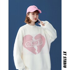 中性秋冬新款爱心宽松圆领软糯毛衣男女针织衫潮A125-A008-P70，男装针织衫/毛衣，电商A125