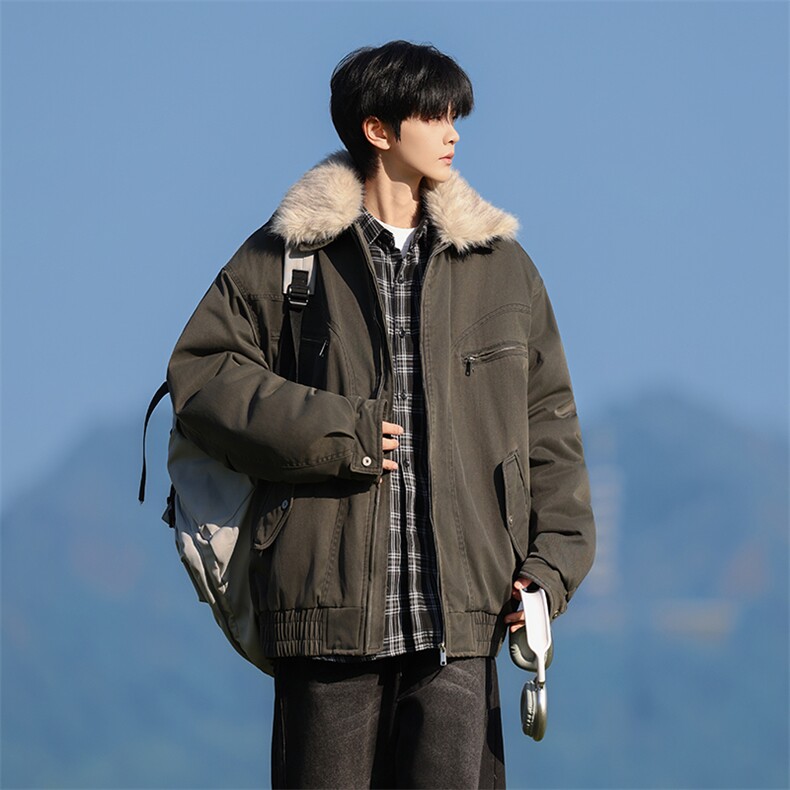 M1658-P115 冬季新款美式可脱卸毛领水洗工装棉服外套图片