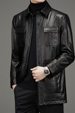 DLSN22135海宁皮衣男牛皮风衣外套韩版修身商务男装P1050，男装皮衣，电商B360