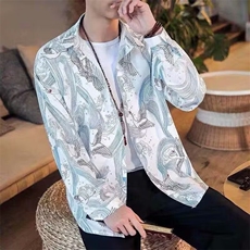 2025风创意仙鹤印花衬衫秋季外穿今年流行垂感满印衬衣外套，男装衬衫，星座1210-1